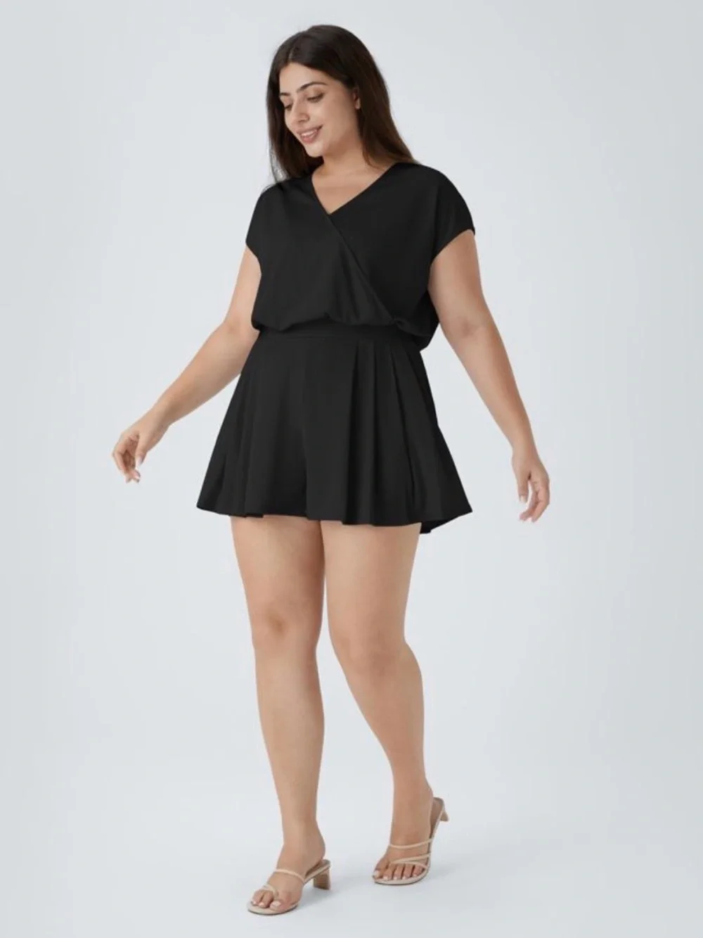 HALARA V Neck Short Sleeve Pocket Waffle Casual Plus Size Jumpsuit